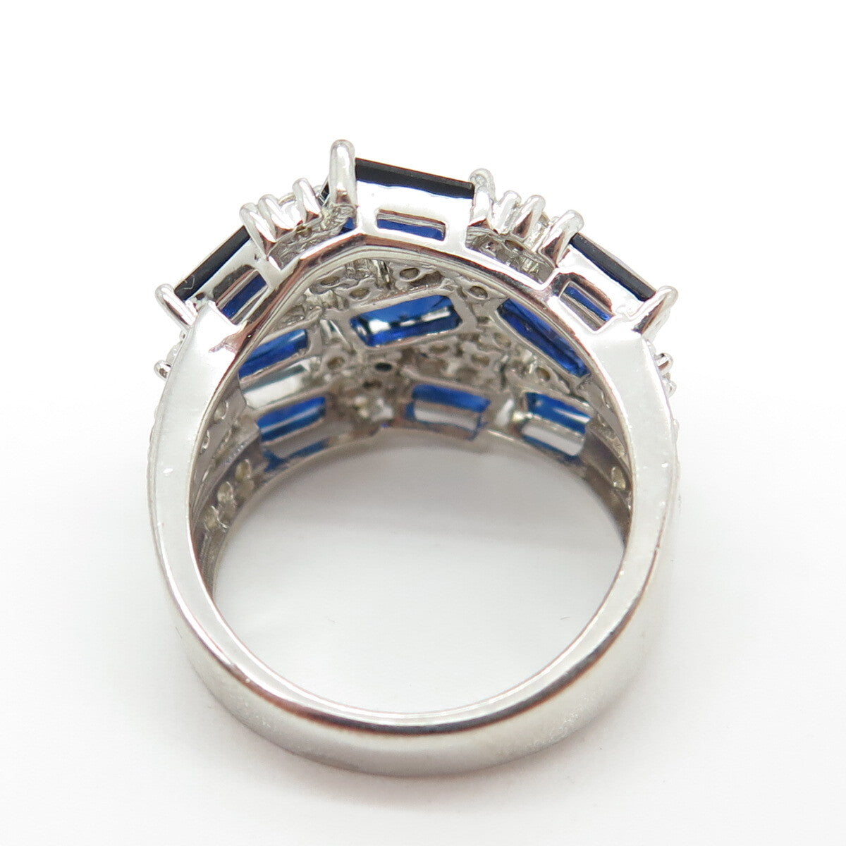 925 Sterling Silver Real White Topaz Gemstone & Lab-Created Sapphire Ring Size 6