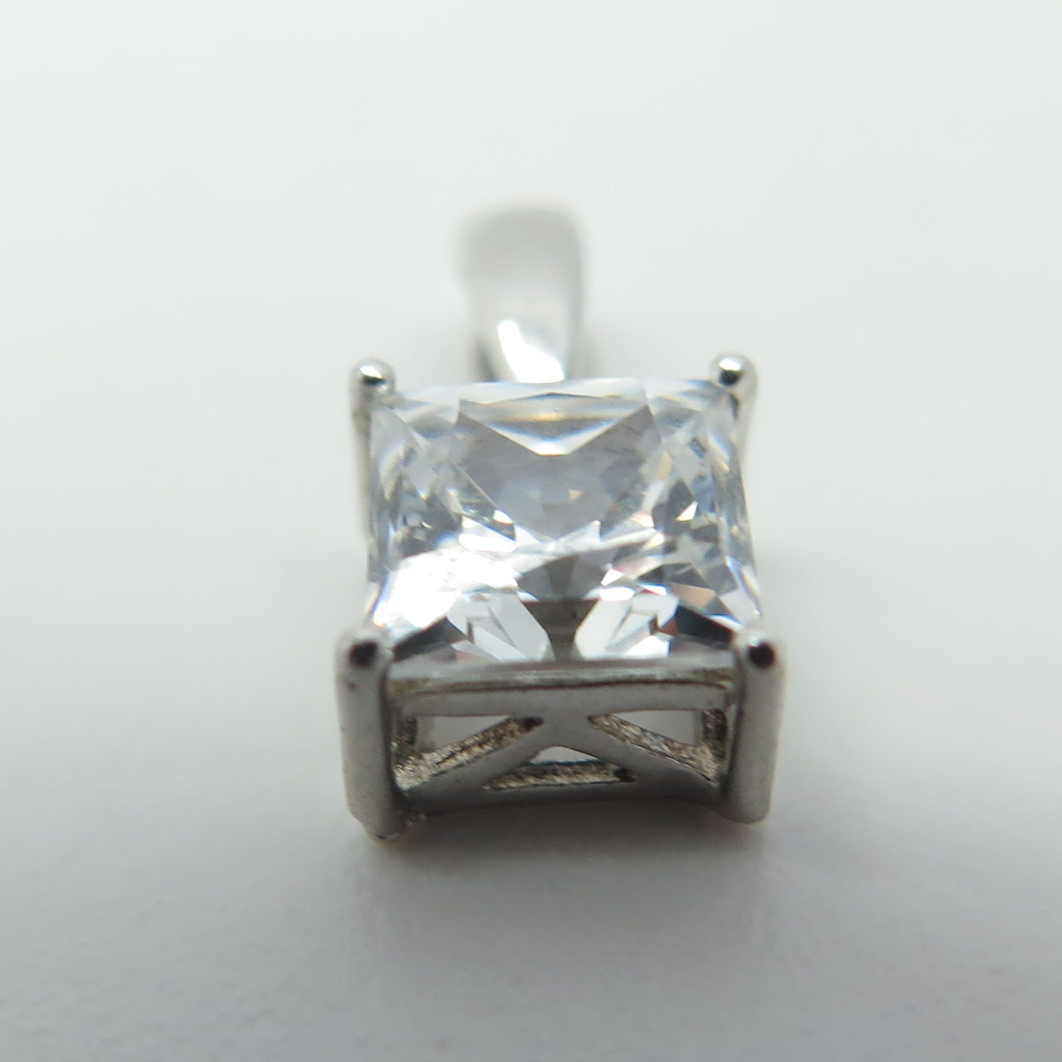 925 Sterling Silver Princess-Cut Shaped C Z Pendant