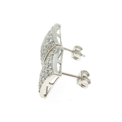 925 Sterling Silver Round-Cut C Z Princess Square Stud Earrings