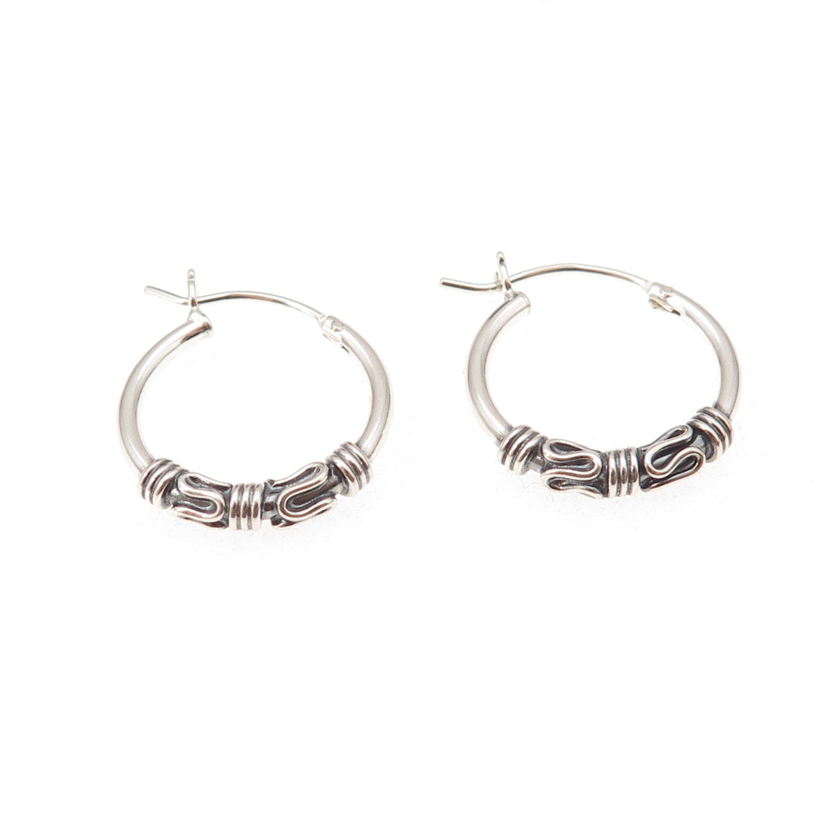 Han 925 Sterling Silver Vintage Zig Zag Oxidized Hoop Earrings