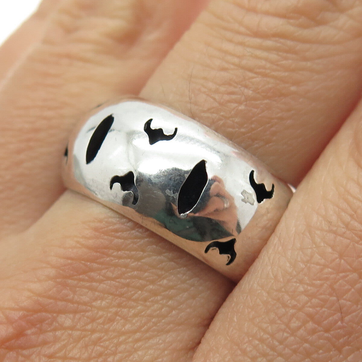 925 Sterling Silver Vintage Buffalo Modernist Shadow Box Band Ring Size 10.5