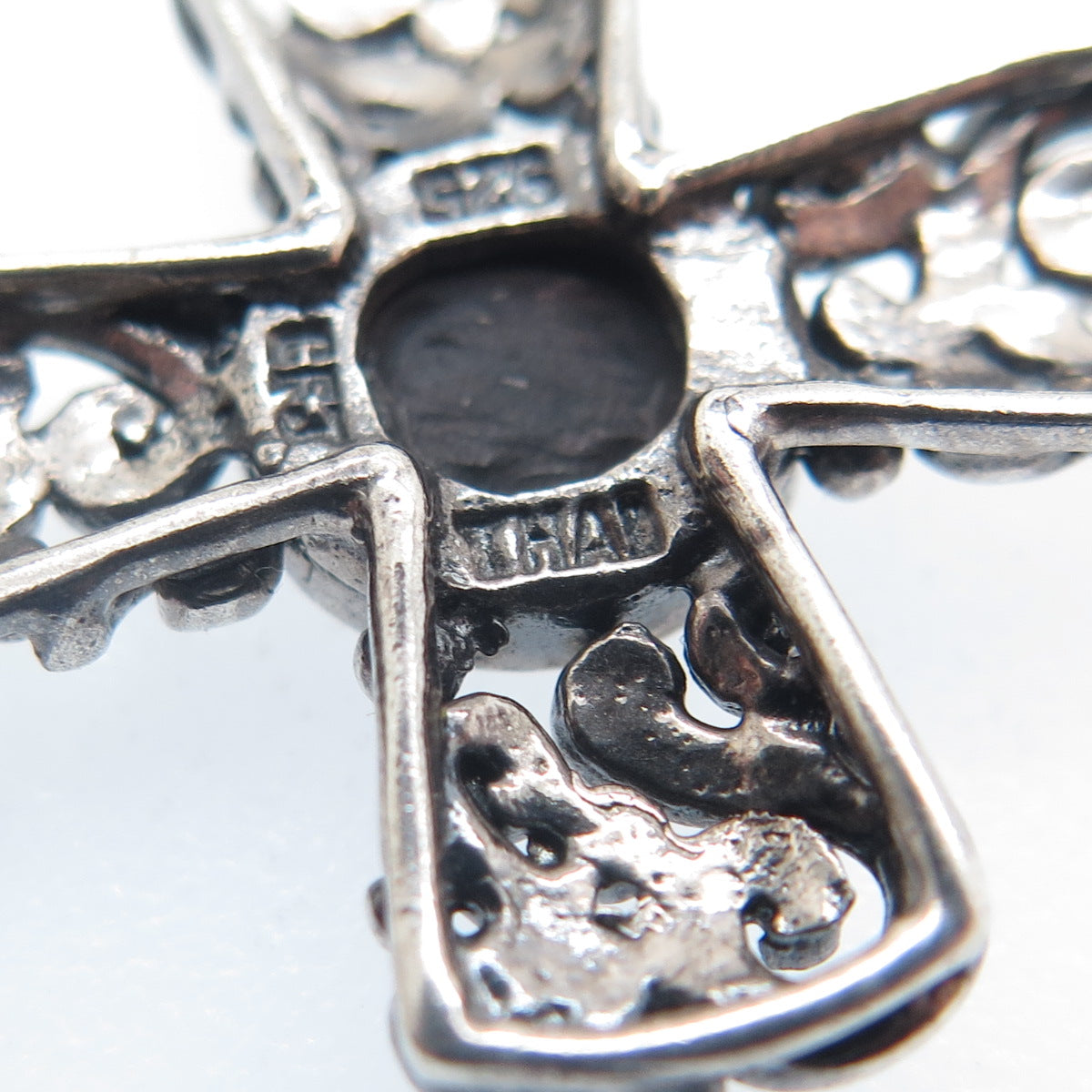 CFJ Collins Fine Jewelry Sterling Vintage Real Black Onyx Swirl Cross Pendant