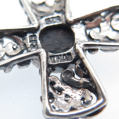 CFJ Collins Fine Jewelry Sterling Vintage Real Black Onyx Swirl Cross Pendant