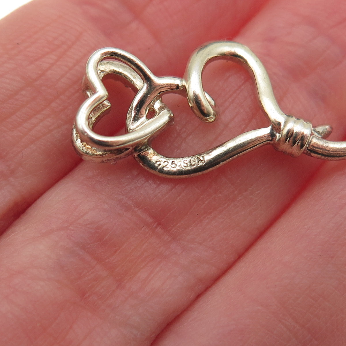 Sun 925 Sterling Silver 2-Tone Real Diamond Double Heart Slide Charm Pendant