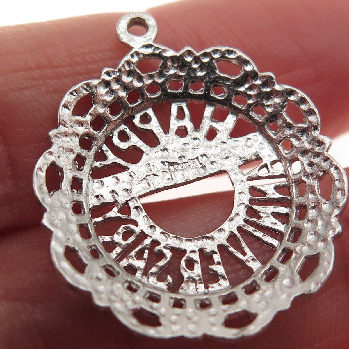 925 Sterling Silver Vintage Happy Anniversary Ornate Mini Charm Pendant