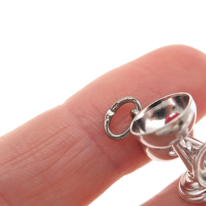 925 Sterling Silver Vintage Enamel Champagne Glasses 3D Mini Charm Pendant