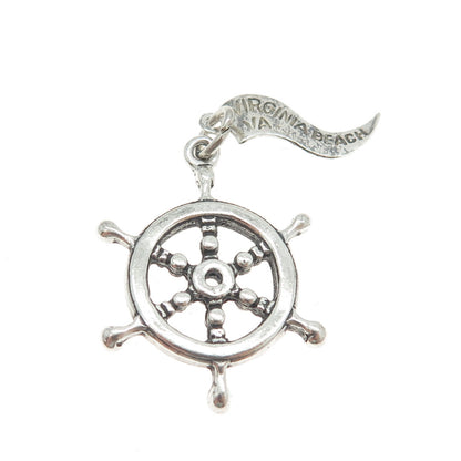 PACIFIC JEWELRY 925 Sterling Silver Vintage Steering Wheel 3D Charm Pendant