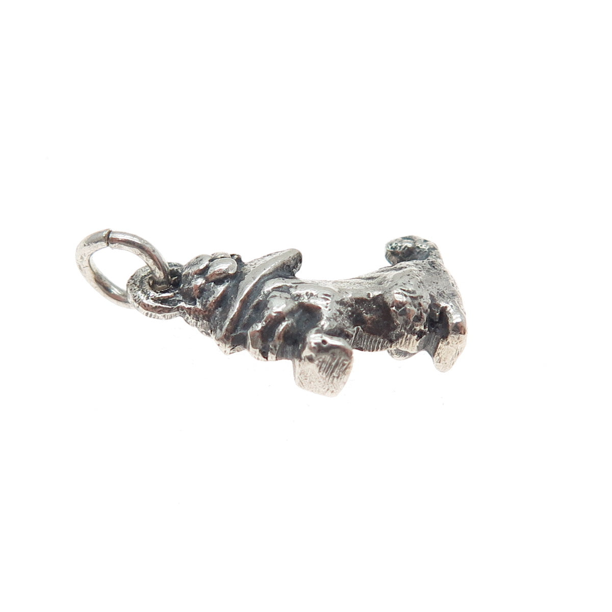 925 Sterling Silver Vintage Dog Oxidized Minimalist 3D Charm Pendant