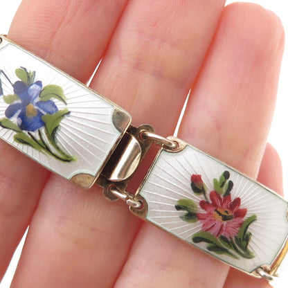 Finn Jensen 925S Sterling Gold Plated Vintage Norway Enamel Bracelet 6.75"