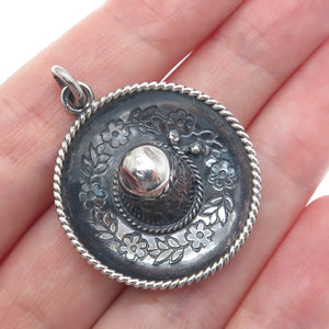 CARTELAN 925 Sterling Silver Vintage Mexico Sombrero Oxidized 3D Charm Pendant