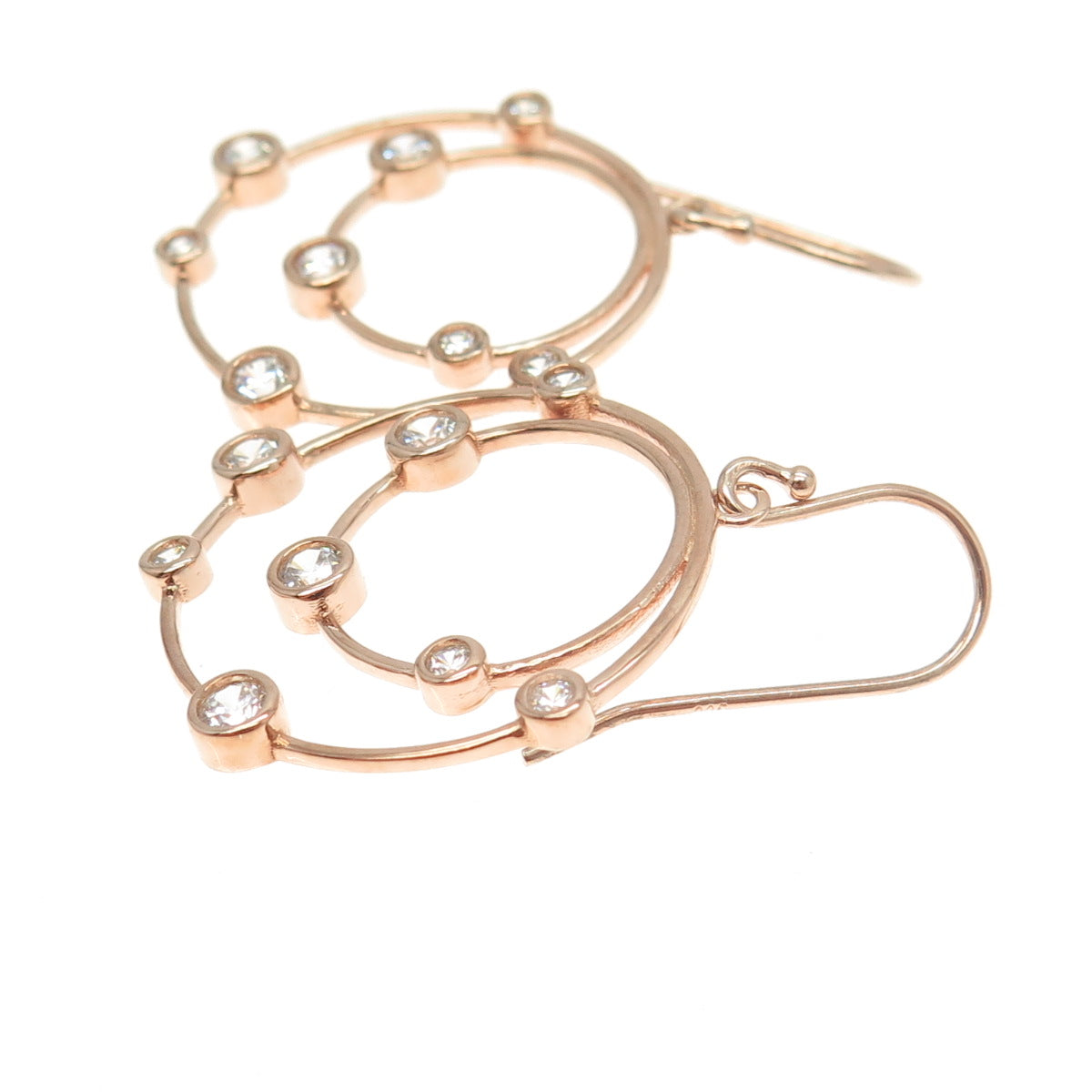 925 Sterling Silver Rose Gold Plated Round-Cut C Z Circle Dangling Earrings