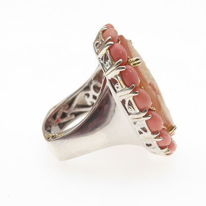 MICHAEL VALITUTTI Gems En Vogue 925 Sterling MOP Coral Lady Cameo Ring Size 8.25