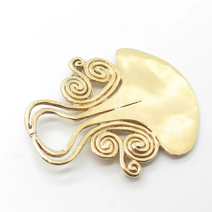 925 Sterling Silver Gold Plated Vintage Swirl Pin Brooch