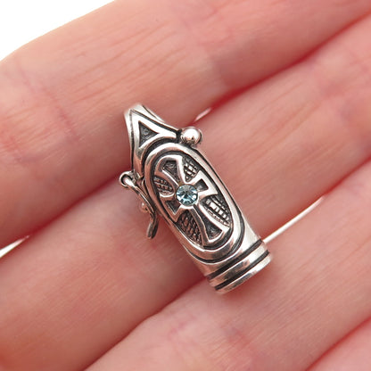 925 Sterling Silver Vintage Rhinestone Cross Prayer Box / Urn Mini Charm Pendant