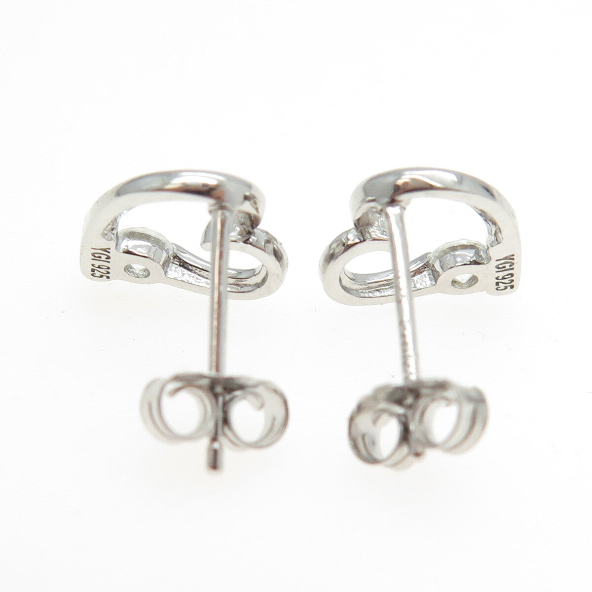 925 Sterling Silver Round-Cut C Z Heart Earrings
