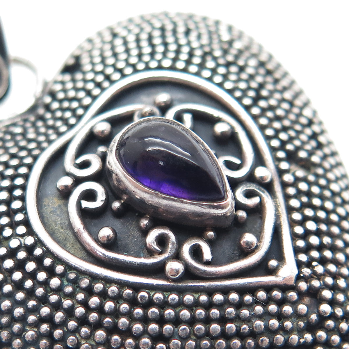 SUARTI BALI 925 Sterling Silver Vintage Real Amethyst Heart Oxidized Pendant