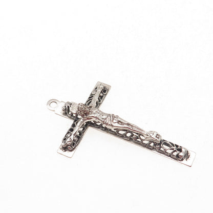 925 Sterling Silver Antique Art Deco Crucifix Cross Filigree Charm Pendant