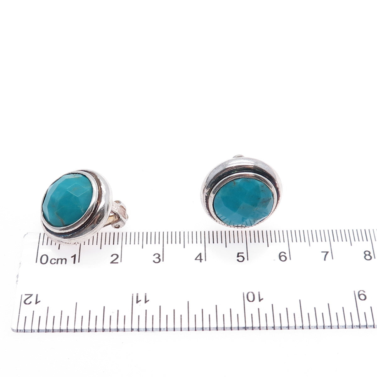 ELLE 925 Sterling Silver Vintage Real Turquoise & Ruby Clip On Earrings