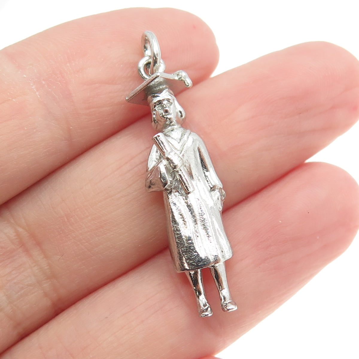 925 Sterling Silver Vintage Graduate Student 3D Pendant