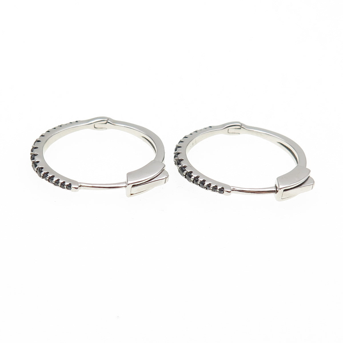 925 Sterling Silver Round-Cut Graduated Black C Z Hoop Earrings