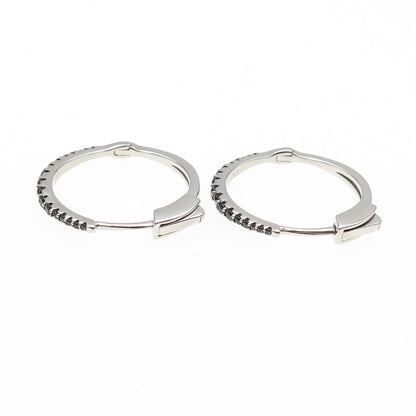 925 Sterling Silver Round-Cut Graduated Black C Z Hoop Earrings