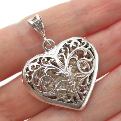 CHAPAL ZENRAY 925 Sterling Silver Vintage Ornate Heart Charm Pendant