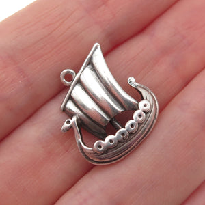 925 Sterling Silver Vintage Denmark Viking Ship Oxidized Mini Charm Pendant