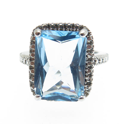 925 Sterling Silver Real Blue & White Topaz Ring Size 7