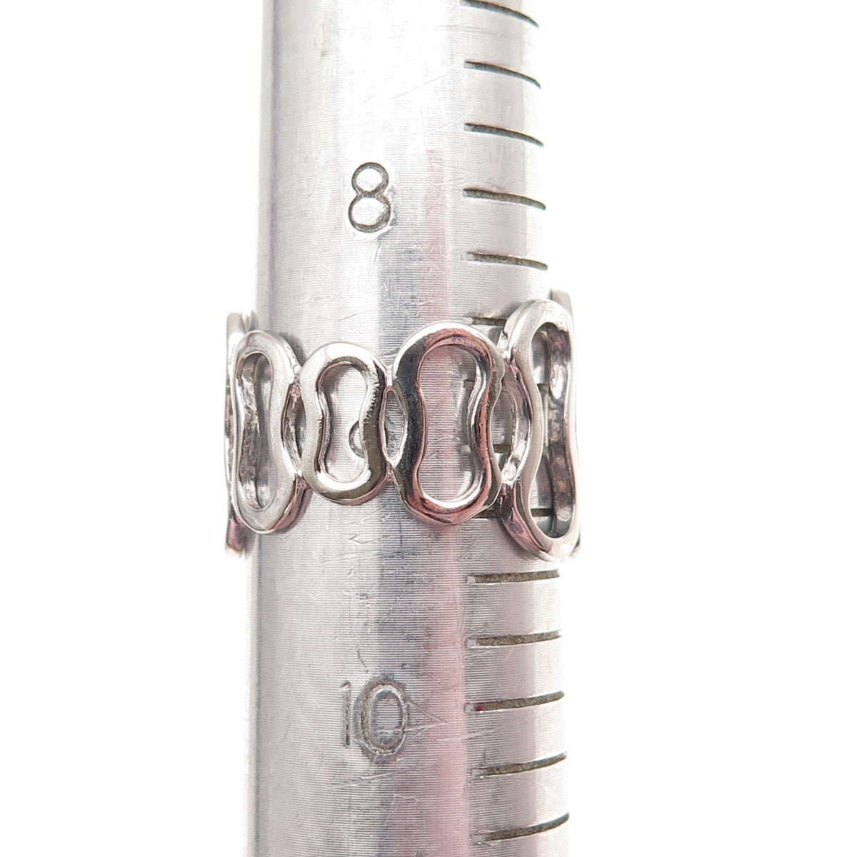 925 Sterling Silver Vintage Modernist Number 8 Ring Size 9.25