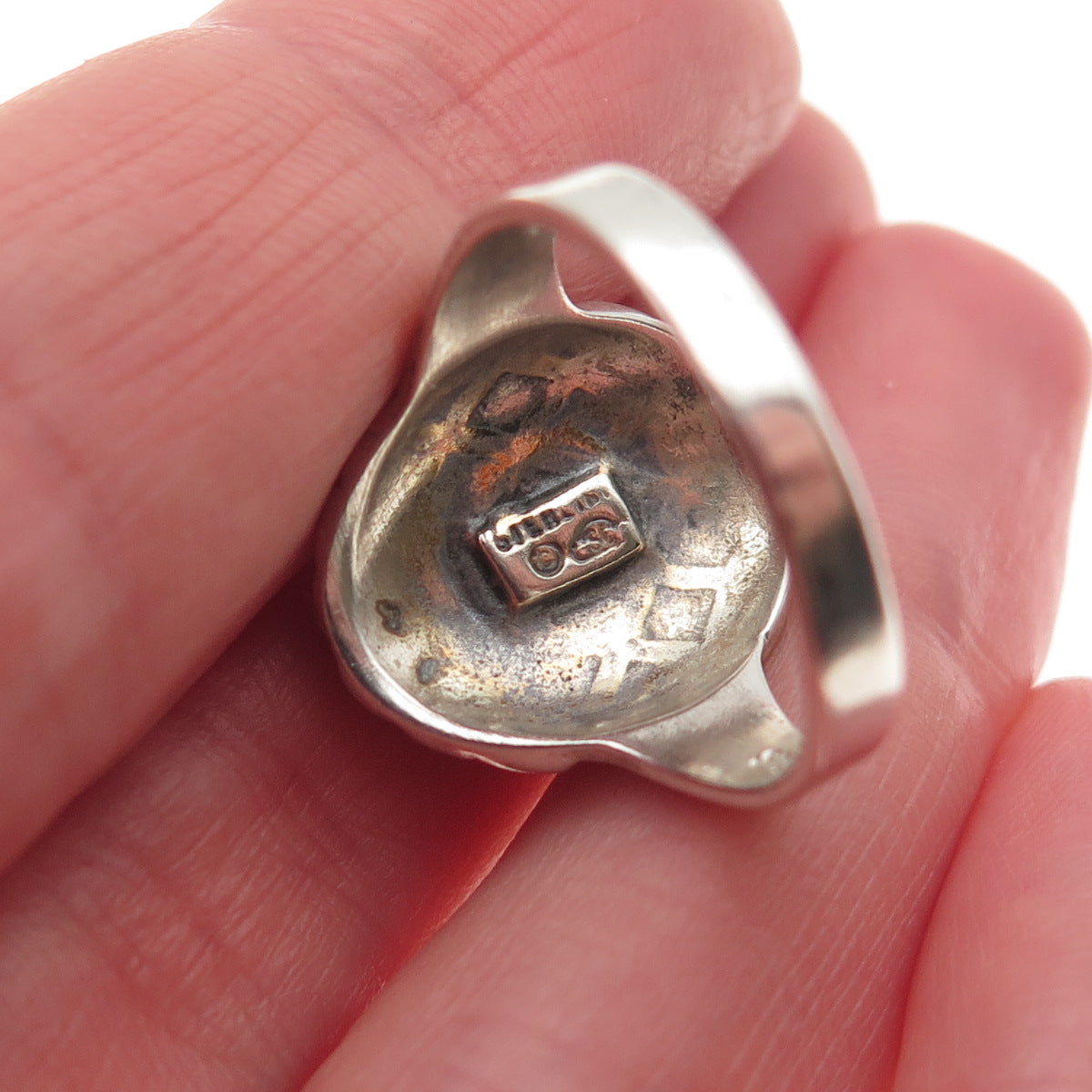 Silver Cloud 925 Sterling Vintage Real MOP Dotted Oxidized Ring Size 7.25