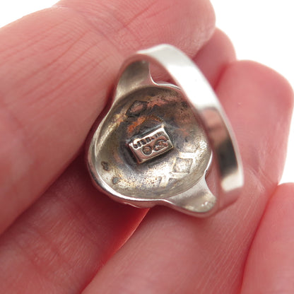 Silver Cloud 925 Sterling Vintage Real MOP Dotted Oxidized Ring Size 7.25