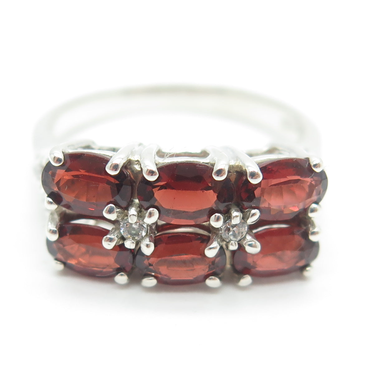 JED Joseph Demarco 925 Sterling Silver Vintage Real Garnet & C Z Ring Size 9.25