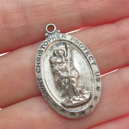 THEDA 925 Sterling Silver Antique Art Deco St. Christopher Religious Pendant