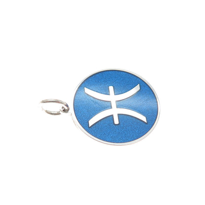 925 Sterling Silver Blue Enamel Pisces Zodiac Sign Minimalist Charm Pendant