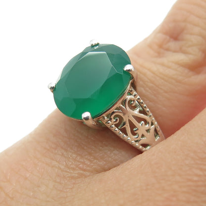 D'JOY 925 Sterling Silver Real Green Chalcedony Ring Size 5