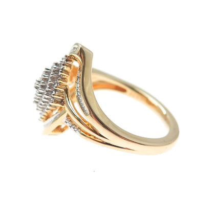 SUN 925 Sterling Silver Gold Plated Real Round-Cut Diamond Ring Size 7.25