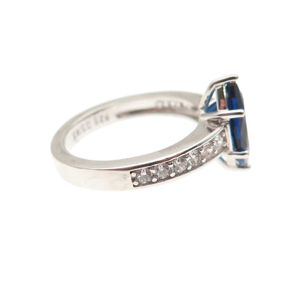 DSMK 925 Sterling Silver Marquise-Cut Blue & Round-Cut White C Z Ring Size 7.25