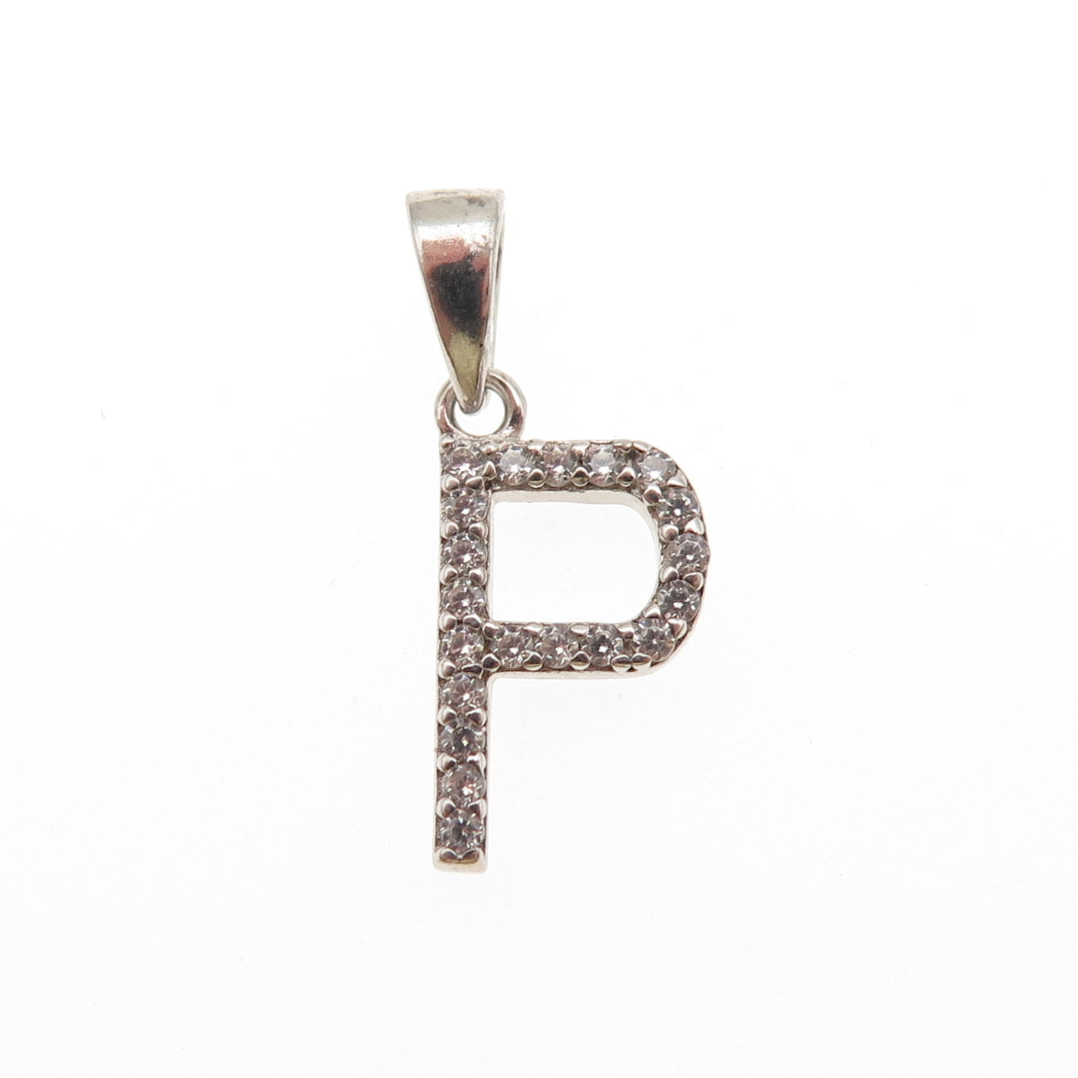 925 Sterling Silver Round-Cut C Z Letter P Initial Mini Charm Pendant