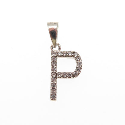 925 Sterling Silver Round-Cut C Z Letter P Initial Mini Charm Pendant