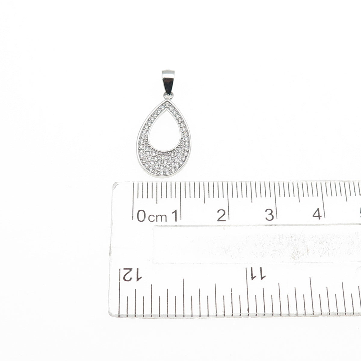 925 Sterling Silver Round-Cut C Z Teardrop Charm Pendant
