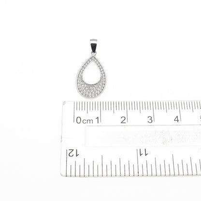 925 Sterling Silver Round-Cut C Z Teardrop Charm Pendant