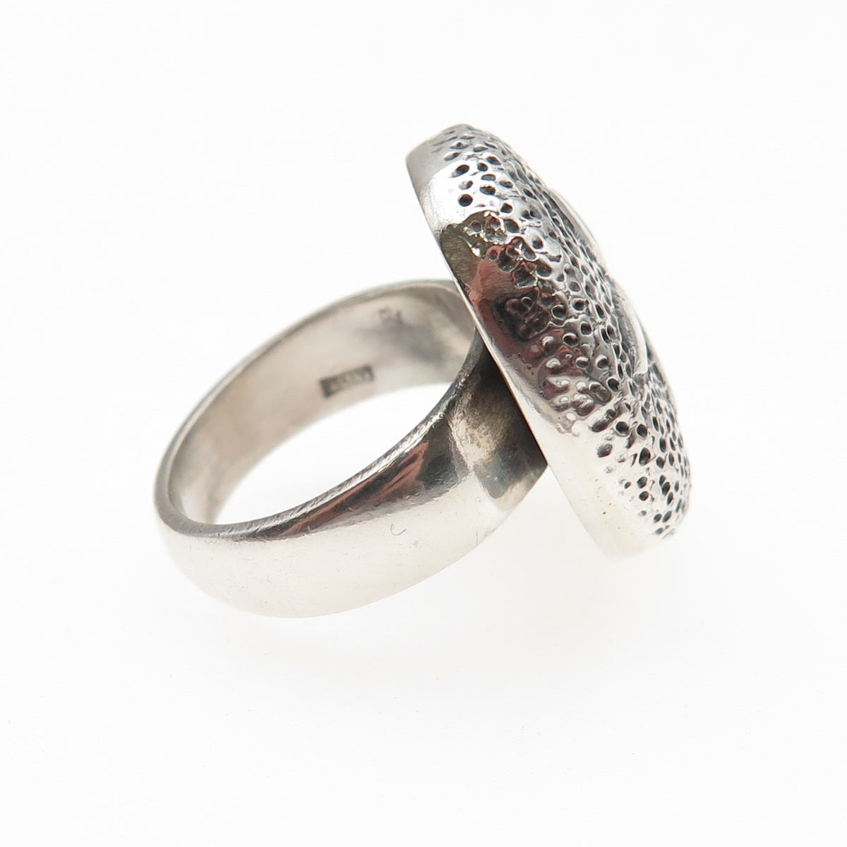 925 Sterling Silver Vintage Italy Sand Dollar Oxidized Ring Size 6.25