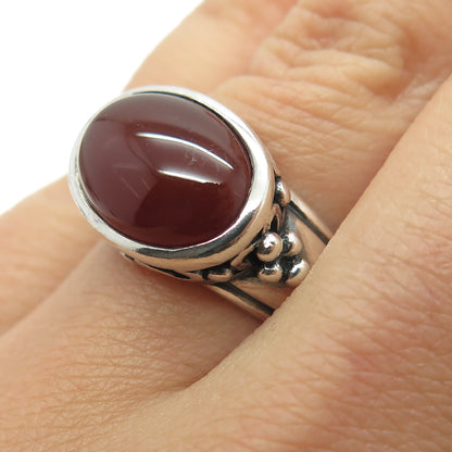 925 Sterling Silver Vintage Real Carnelian Gemstone Boho Ring Size 6.25