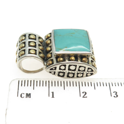 925 Sterling Silver 2-Tone Vintage Real Turquoise Granulated Slide Pendant