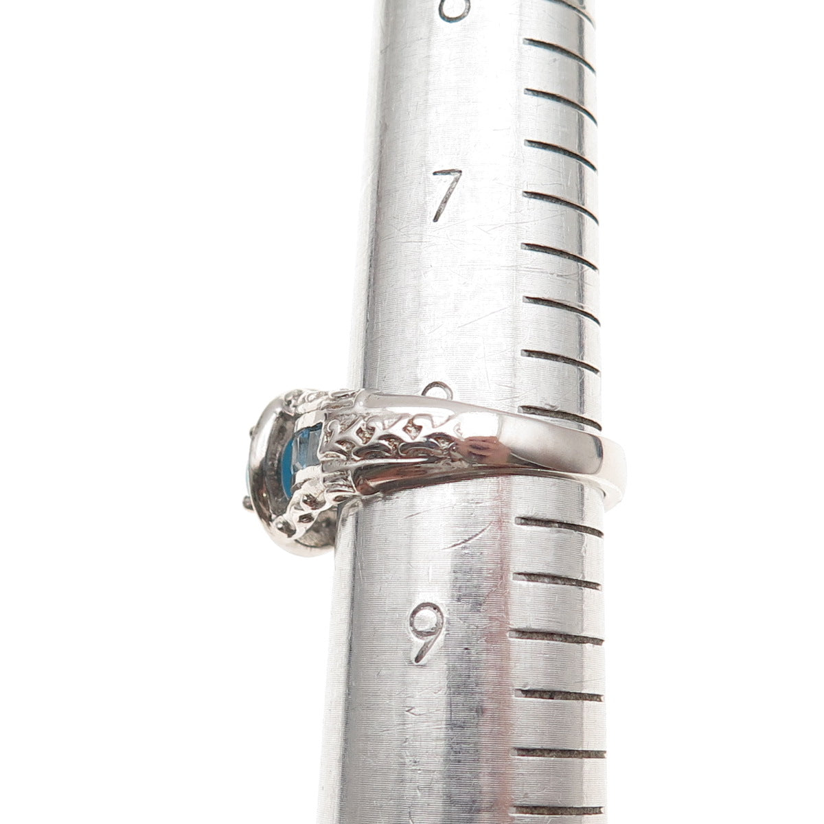 Chuck Clemency 925 Sterling Real Turquoise Blue & White Topaz Ring Size 8.25