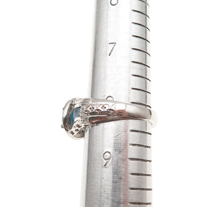 Chuck Clemency 925 Sterling Real Turquoise Blue & White Topaz Ring Size 8.25