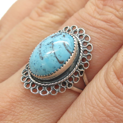 BEAU Sterling Silver Antique Art Deco Faux Turquoise Adjustable Ring Size 6.5