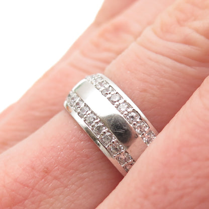925 Sterling Silver Round-Cut C Z All Around Band Ring Size 7