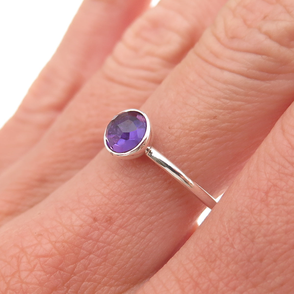 Pandora 925 Sterling Silver Real Amethyst February Birthday Blooms Ring Size 7