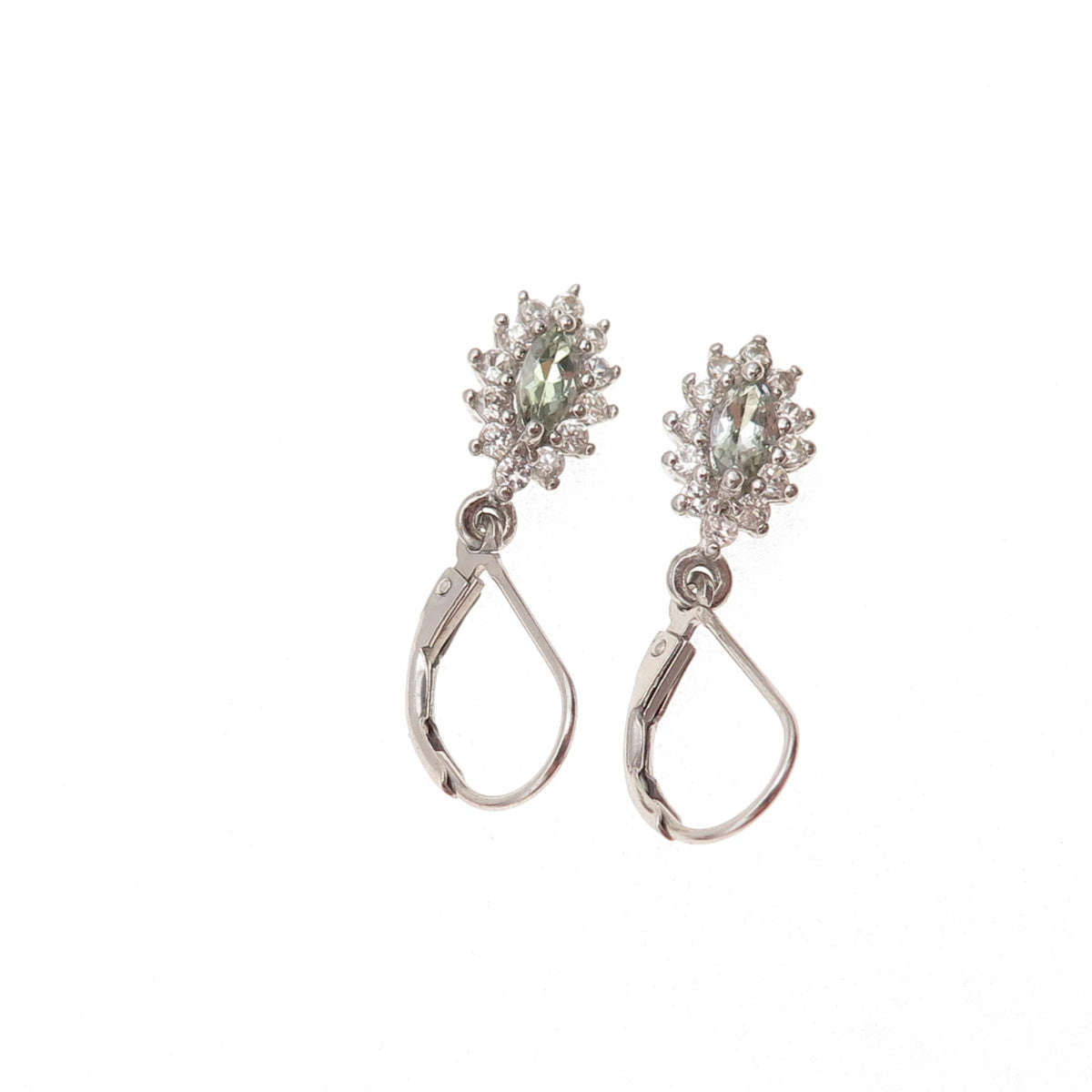 925 Sterling Silver Real Green Amethyst & White Topaz Dangle Earrings
